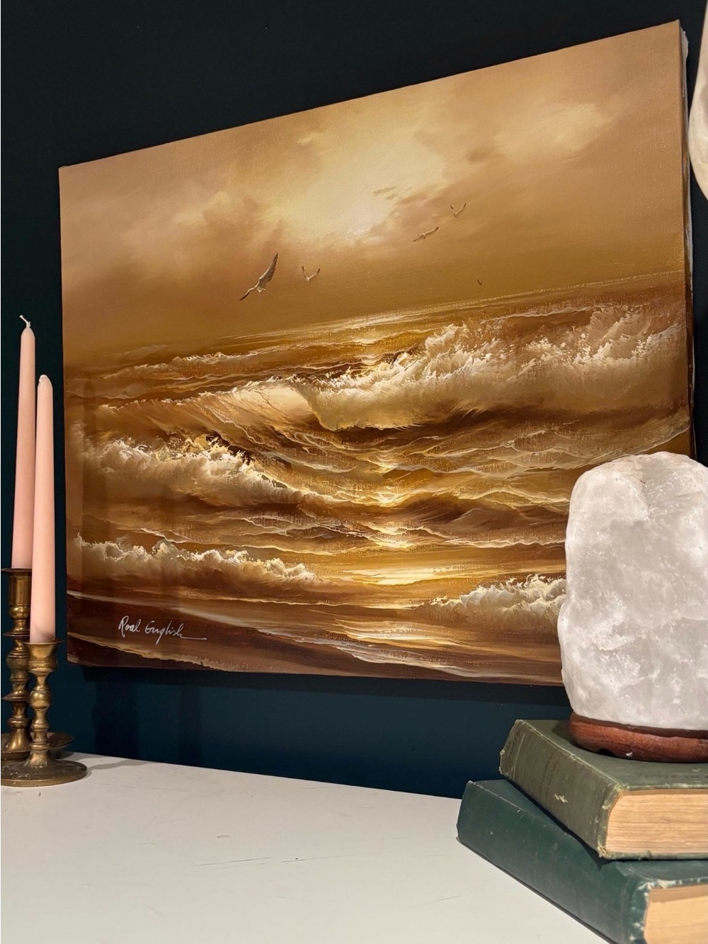 Vintage Roal English Seascape Oil Painting | Original Ocean Waves Art | Signed